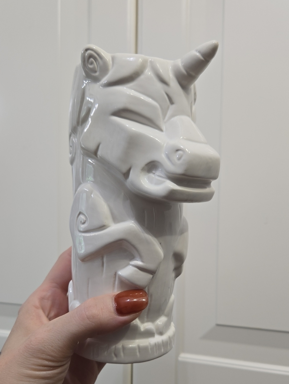 White Ceramic Unicorn Tiki Sculpture Tall Cup ThinkGeek GeekTikis